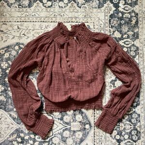 Free People Burgundy Smocked Women's Blouse